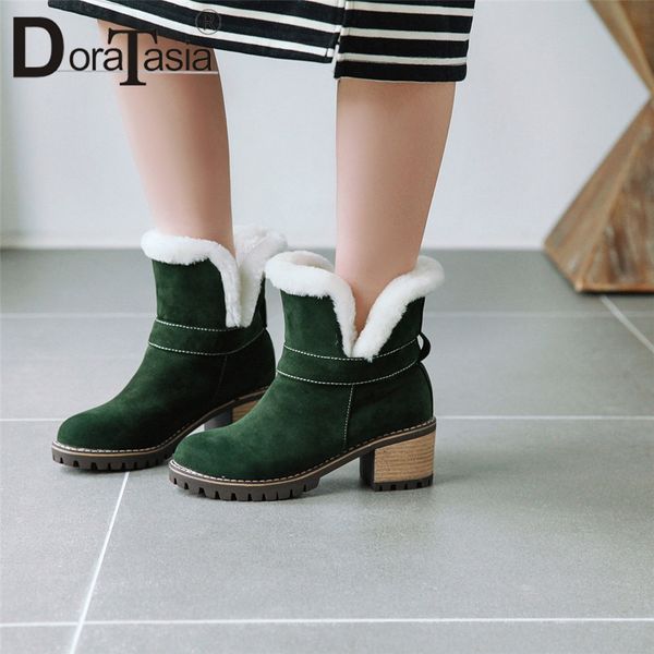 

doratasia new fashion snow boots ladies chunky heels ankle boots women shoes woman casual fur warm winter ankle female, Black