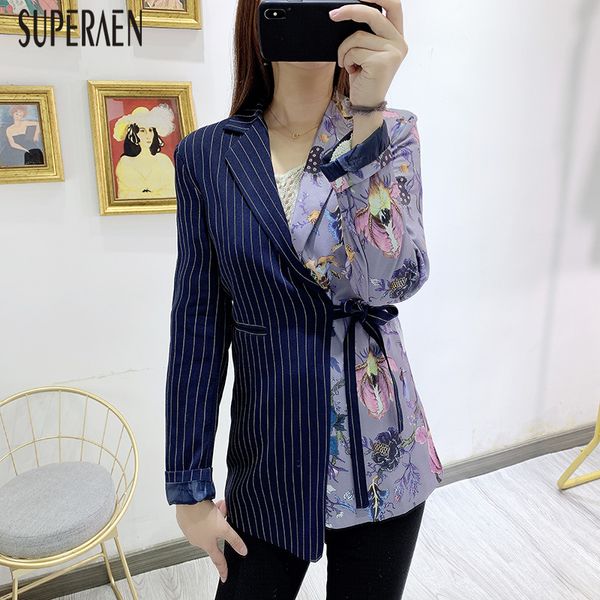 

superaen europe 2019 autumn new suit jackets women wild cotton fashion ladies jackets stripe print women clothing, Black;brown