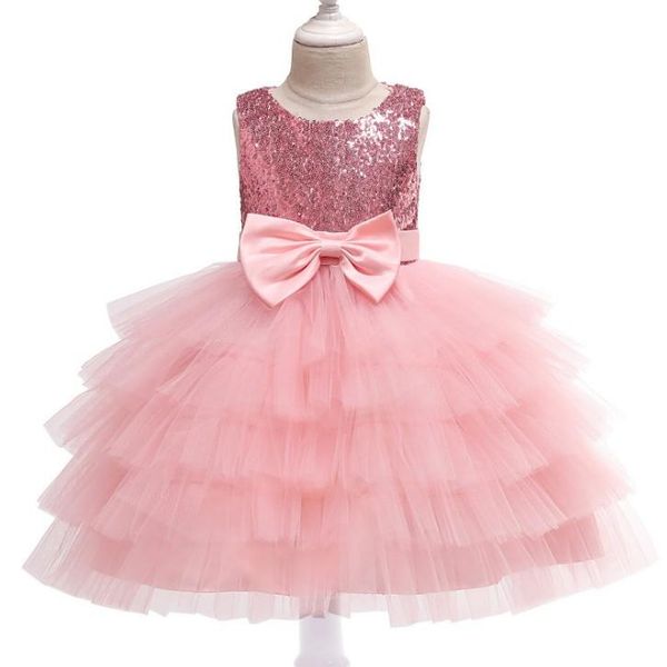 

childrens fashion sequined solid tulle princess dress 2 colors american style kids party dress girls sleeveless cute bow dress, Red;yellow