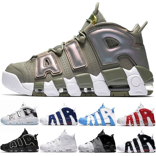 

air more uptempo men women basketball shoes scottie pippen varsity red white unc iridescent chrome blue oreo sport sneaker online sale, White;red