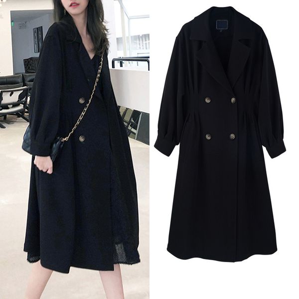 

2020 new large size windbreaker women's fashion waist slimming spring autumn trench coats black overcoats m547, Tan;black