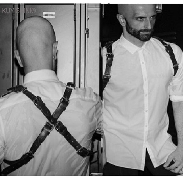 

punk rock male men punk pu leather harness stud rivet gothic handmade cool body bondage belt chest belt cross back belts, Black;brown