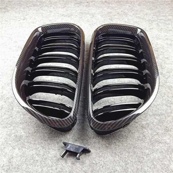 2 peças 2-Slat Bumper Front Grilles M Color Carbon Look for BMW 6 Série F06 F12 Ab Grade de carro preto brilhante