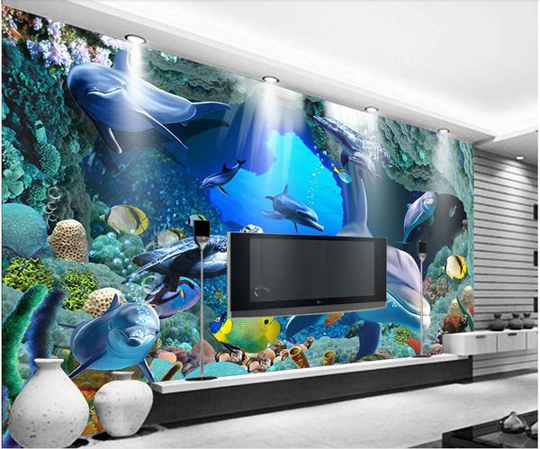 

3d wallpaper custom p mural mysterious blue underwater world dolphin tv background home decor 3d wall murals wallpaper for walls 3 d