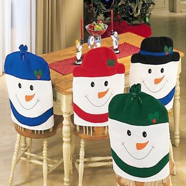 

4 pcs/lot christmas decoration supplies for dining table home party colorful snowman chair cover back seat coverings