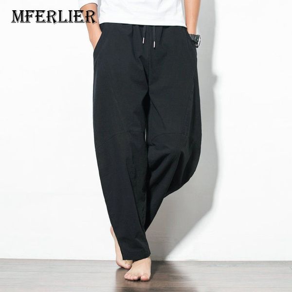 

mferlier men pant casual 4xl 5xl waist 56-88cm cotton linen harem pants men 3 colors, Black