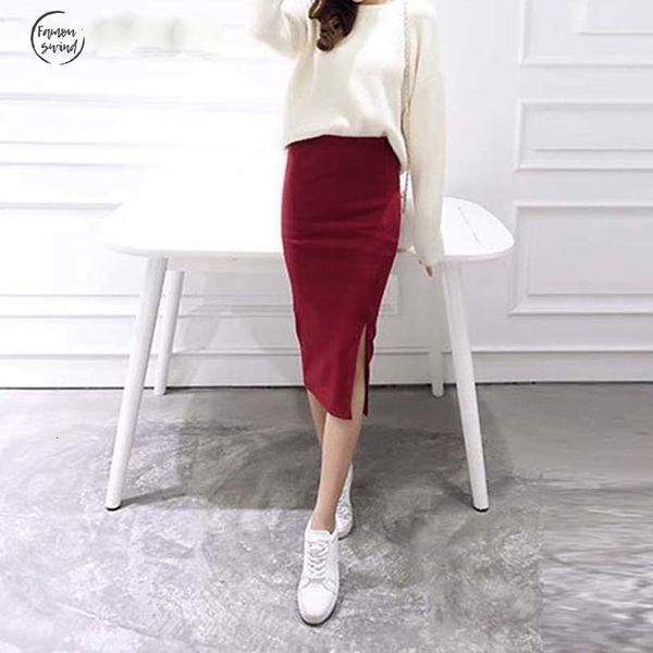 

летние юбки sexy chic юбки женщины юбка шерсть rib knit длинные юбки пакет hip split талией midi maxi skirt a919, Black