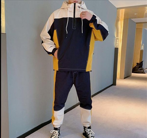 

2019 mens colors panelled designer tracksuits hoodies pencil pants fashion mens 2pcs set pullover jacket sports suits, Gray