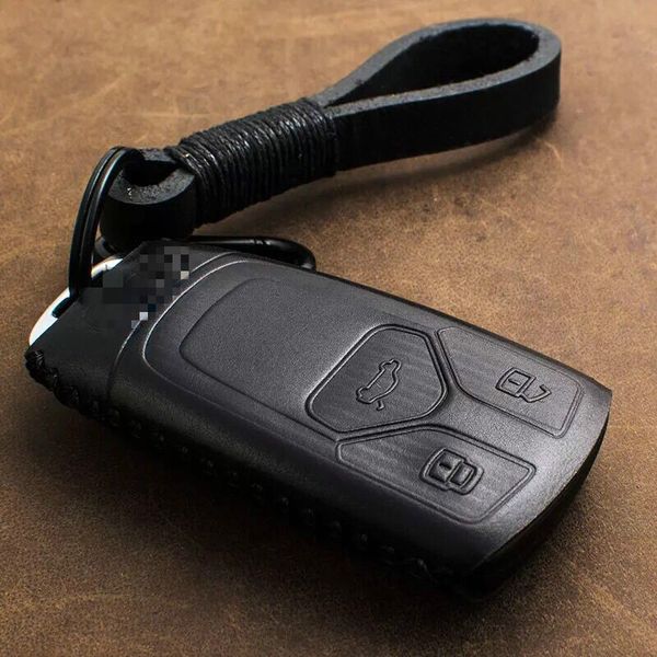 

1 pcs genuine leather key cover key case for new a4 a5 a6 q7 2017-2018 auto accessories car styling