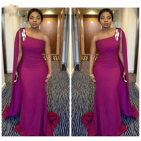

african mermaid prom dresses long one shoulder crystals pin sweep train formal evening gowns prom dress, Black