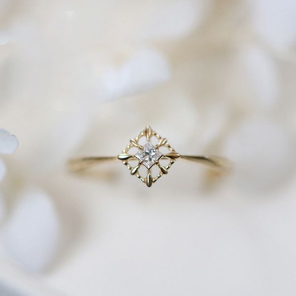 

light luxurious plating 14k gold set 5 part princess square drilling japanese style ring, Silver