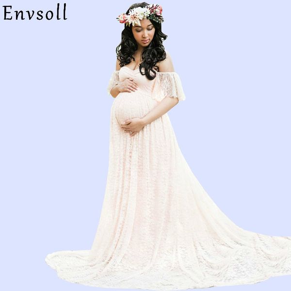 

envsoll lace maxi gown maternity pgraphy props pregnancy dress maternity dresses for p shoot pregnant women dress y190522, White