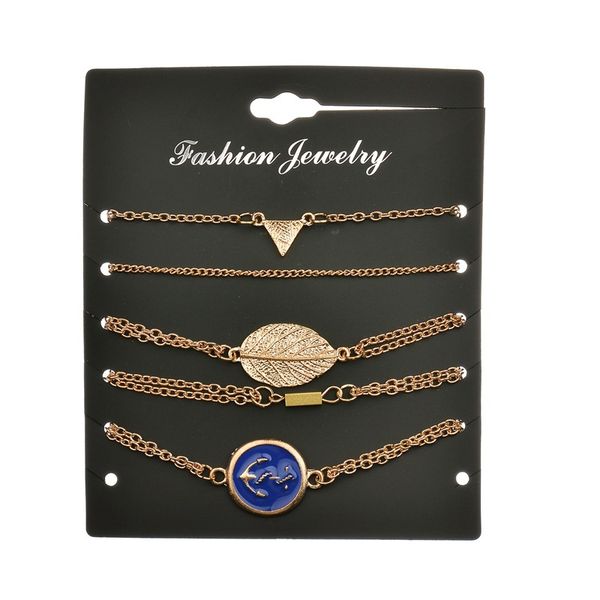 

европа сша популярные горячая распродажа простой якорь листья треугольник пять-кусок браслет ювелирных изделий подарок браслет двойного назн, Black