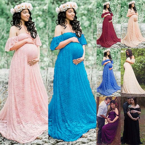 

Womens Lace Maternity Dress Maxi Fancy Long Maxi Gown Pregnancy Photography Prop