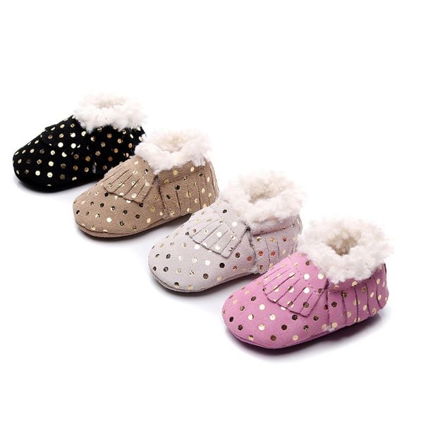 

baby boys girls tassel anti-slip booties snow boots baby boots winter warm soft soled newborn infant cotton plush shoes, Black;grey