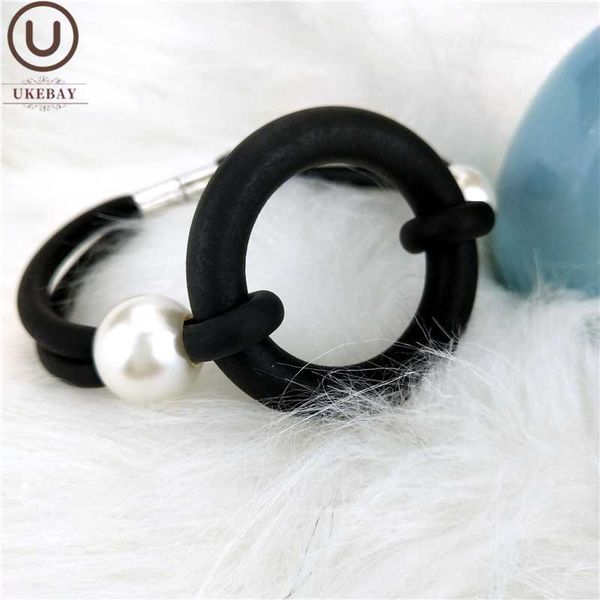 

ukebay new rubber bracelet for women hollow charm bracelets punk dangle jewelry elasticity meterial handmade jewelry wholesale, Black