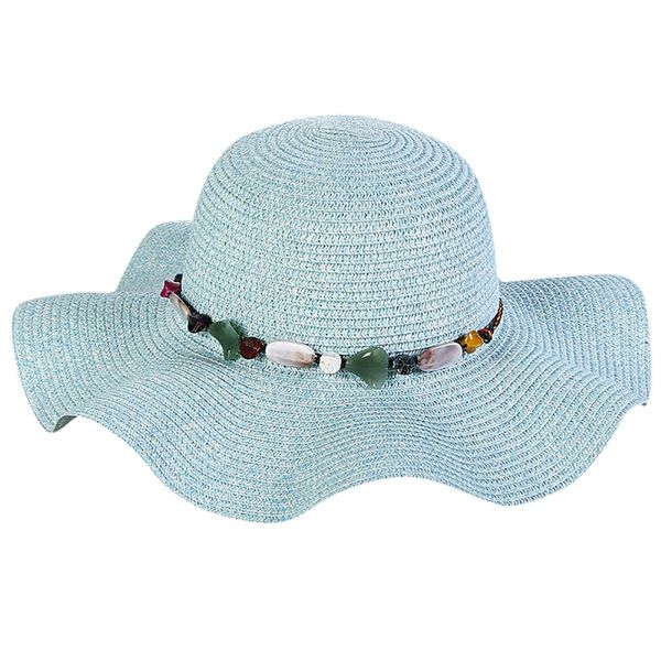 

feitongsummer hat для женщин большой широкий брим соломенная шляпка цветной камень дизайн-бич вс складная крышка сомбреро playa mujer, Blue;gray