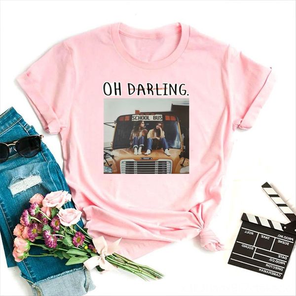 

shor-sleeved female characer leer prined casual fashion shor-sleeved t-shir female character letter printed t-shirt casual fashion t, White
