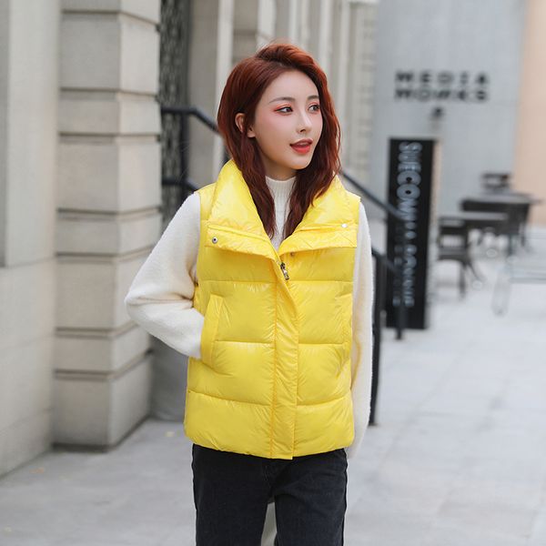 

winter yellow vests chalecos para mujer winter jacket women short vest new korean stand-up collar cotton women vest gilet femme, Black;white