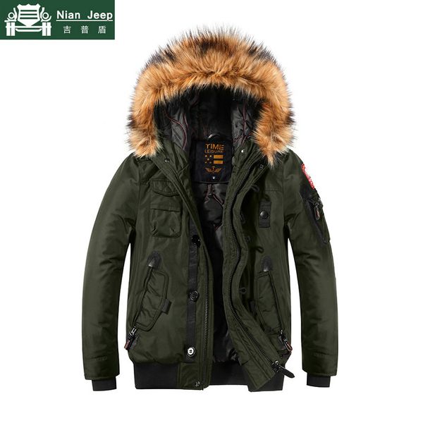 

brand winter jacket men outwear hooded thick warm parka men fur collar multi-pocket windbreaker mens parka m-2xl, Black