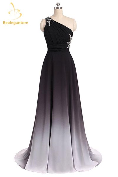 

bealegantom long black red chiffon prom dresses with one shoulder lace up formal evening party gown vestido longo qa1566, White;black