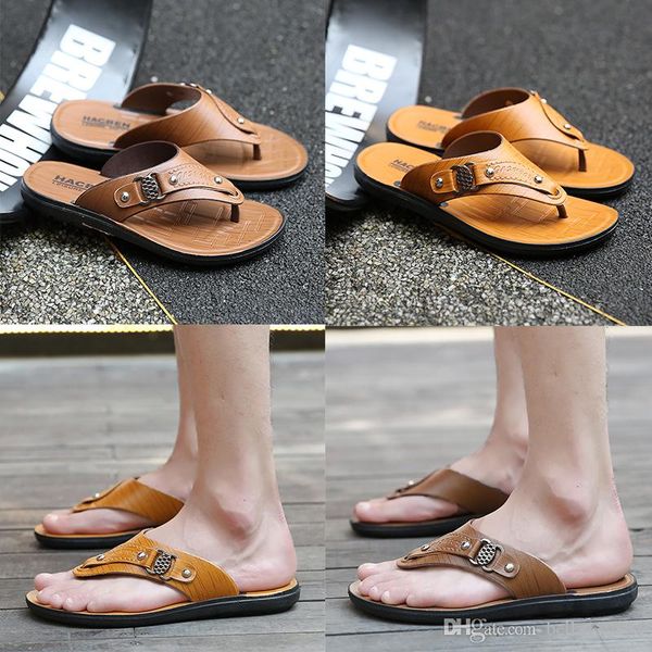 

new designer mens sandals summer stripped slippers for men leather flip flop summer hawaiian beach rubber shoe male flats sandals, Black