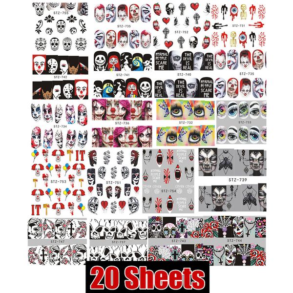 

20pcs different styles unique nail stickers colorful nail totem halloween fashion diy manicure stickers for any occasions