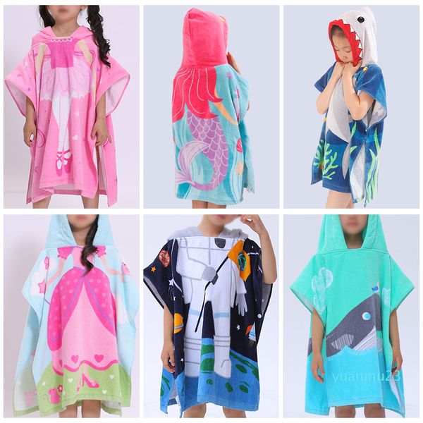 All'ingrosso-60 cm cotone neonate ragazze bambini nuoto bagno asciugamano carino pullover con cappuccio asciugamano da bagno colorato estate spiaggia nuoto poncho