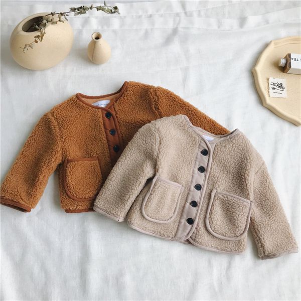 

2018 autumn winter new arrival korean version pure color woolen warm fashion thickened coat for cute sweet baby girls and boys t200103, White