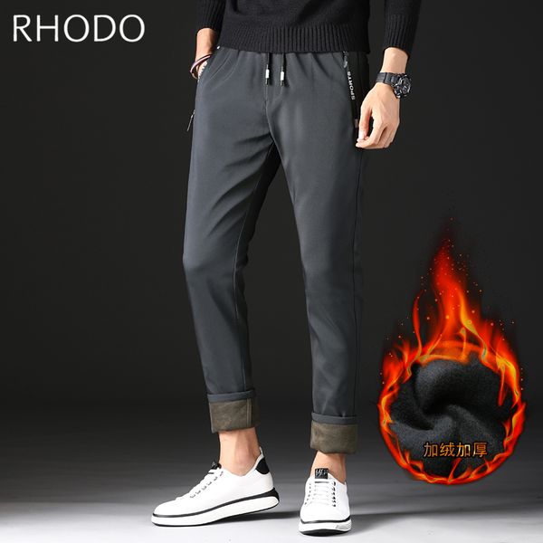 

new men's casual pants fashion elastic waist warm thicken fleece stretch slim fit straight trousers 28-38, Black