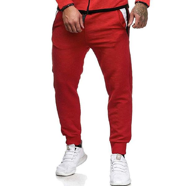 

mens pants new casual solid color slim fit mens pants long side sweat striped classic sweatpants, Black
