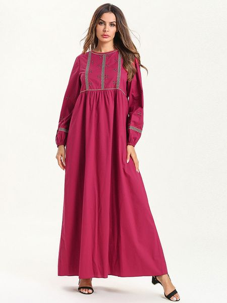 

dropship dress women dresses maxi long plus size vintage vestidos verano 2019 robe femme muslim boho embroidery red loose o-neck