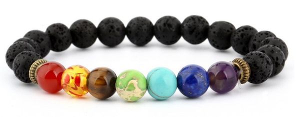 

8mm xy35 mulitcolor rainbow elastic turquoise agate lapis lazuli onyx bracelet black volcanic lava stone reiki buddha yoga