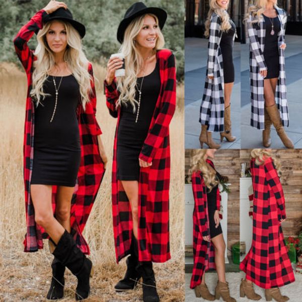 

new fashion women long sleeve casual plaid cardigan outwear coat jacket gw, Black;brown