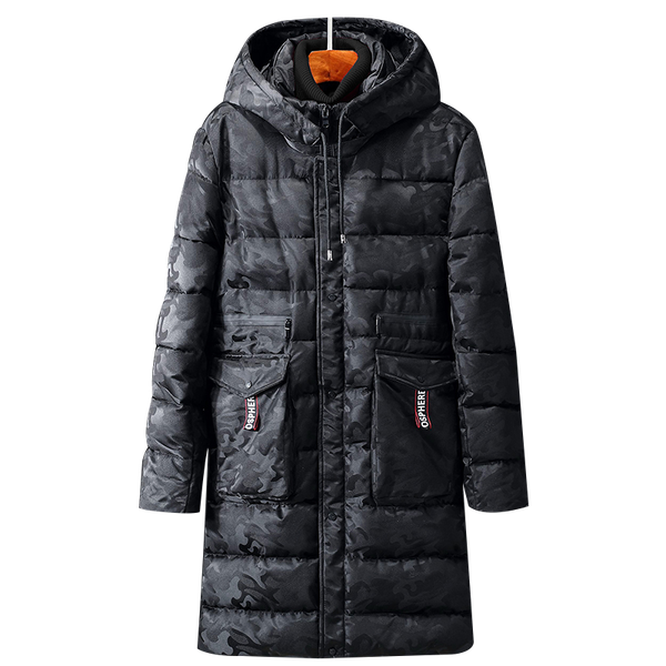 

plus large size big camouflage winter men jacket parkas casual long jacket outwear thicken warm hooded coat windproof, Black