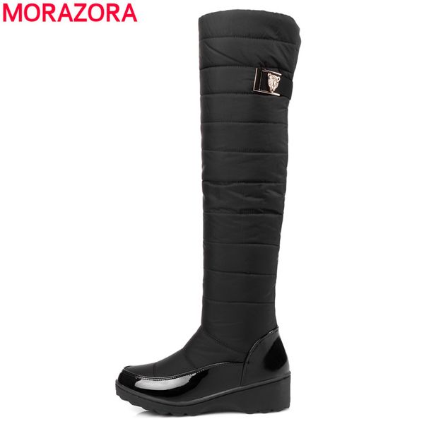 

morazora plus size 35-44 snow boots platform winter shoes over the knee boots thick fur down women thigh high, Black
