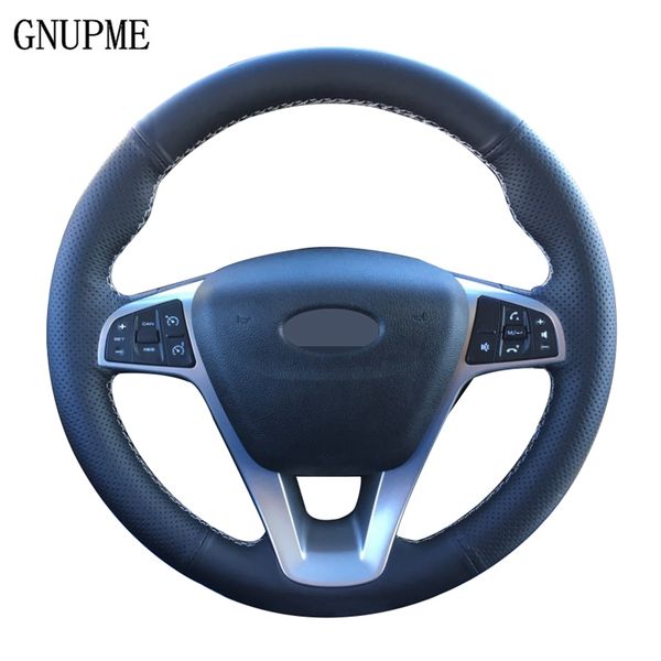 

car steering wheel cover for lada vesta 2015 2016 2017 diy black artificial leather hand-stitched steering wheel covers