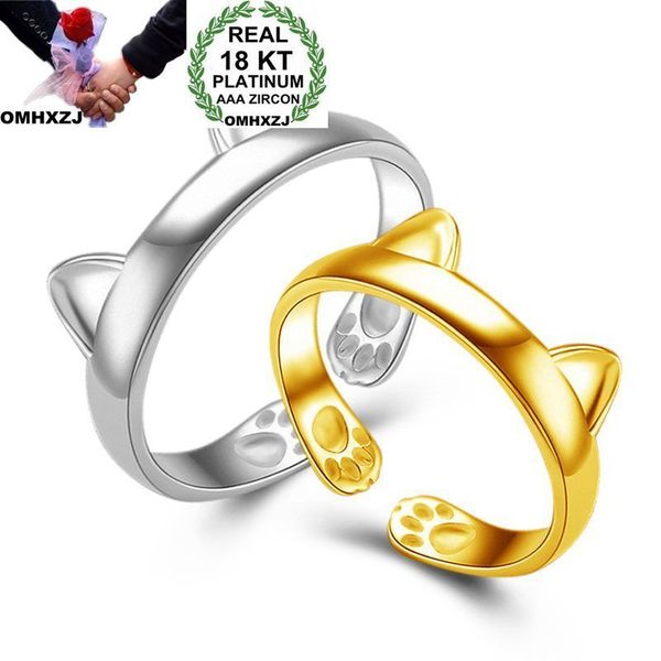 

omhxzj wholesale personality fashion ol woman girl party wedding gift gold white cute cat 18kt yellow gold white gold ring rn37, Silver