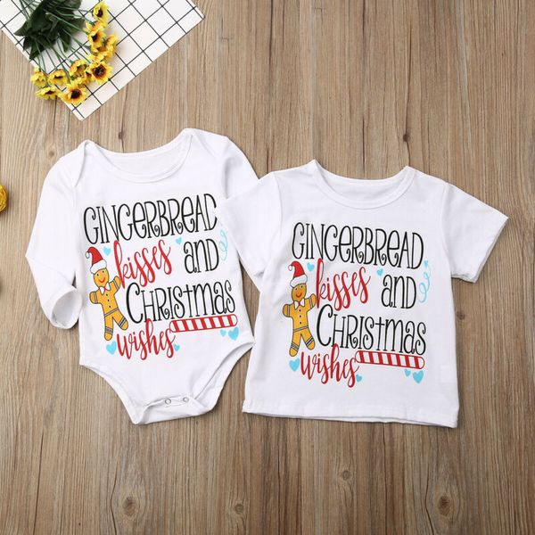 

Newborn Baby Boy Girl Sister Brother Top T-Shirt Romper Outfit Christmas Clothes Letter Printing T Shirt