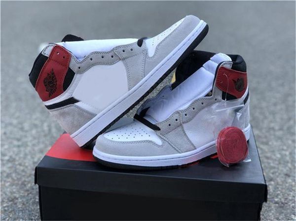 

2020 new arrival 1 og high light smoke grey men basketball shoes retro white black varsity red 555088-126 running sneakers size 7-13