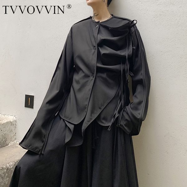 

korea irregular drawstring black shirt fashion new single breast patchwork goddess fan 2020 winter minority blouse y053, White
