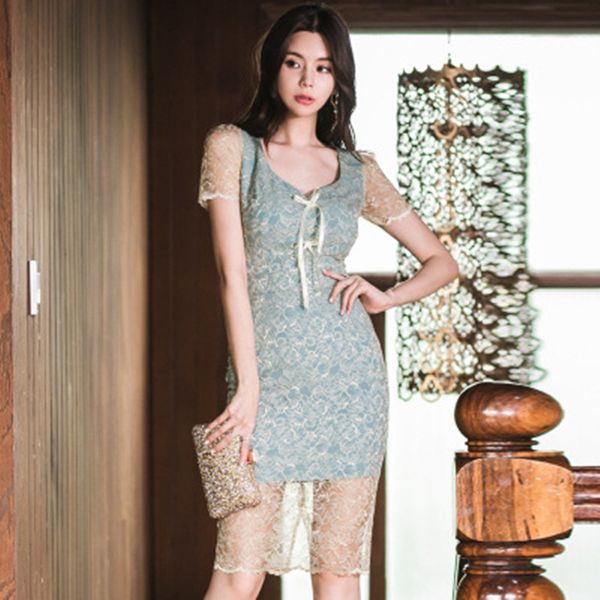 

elegant office lady dress 2020 summer women's dress simple comfortable athens small pencil lace party rb228, White;black