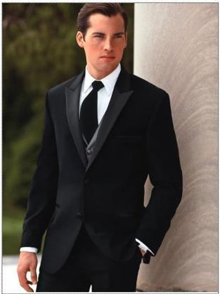 

three piece black evening party men suits peak lapel trim fit custom made wedding tuxedos (jacket + pants + vest+tie)w:334, Black;gray