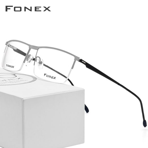 

titanium optical glasses frame men ultralight square prescription eyeglasses new male semi rimless half myopia screwless eyewear, Black