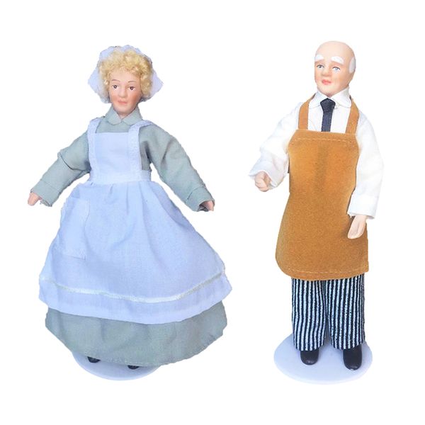 

2pcs 1:12 dollhouse миниатюрная фарфоровая кукла модель, женщины и chef