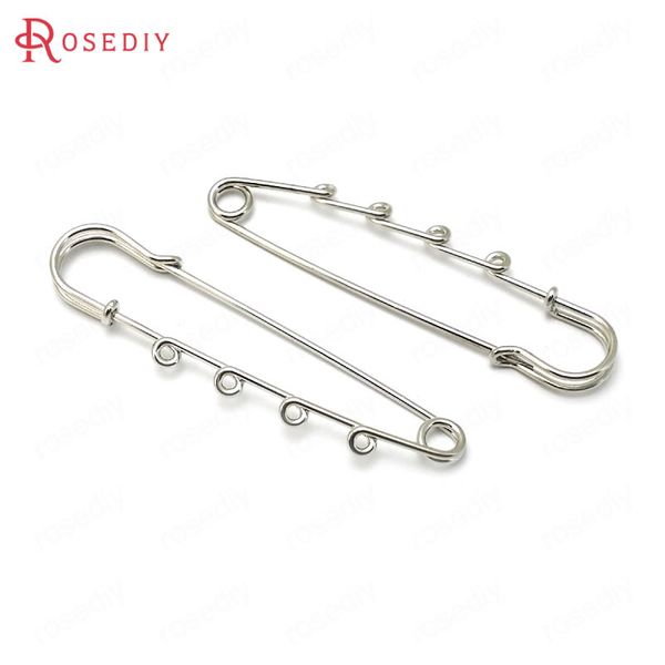 

c801)10 pieces 75x17mm,thickness:1.5mm imitation rhodium color iron brooch base brooch pins 4 and 5 hanging hole findings, Blue;slivery