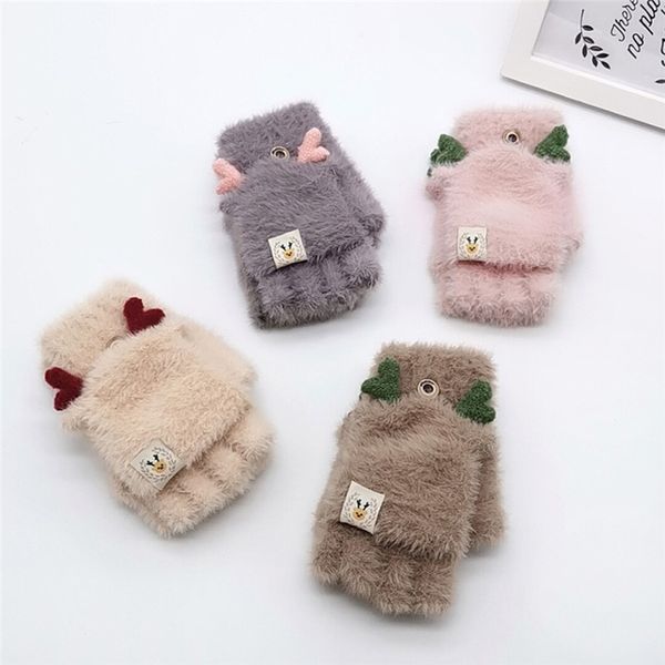 

boy girl christmas gloves antlers convertible flip fingerless gloves winter half finger cute antler flip 30o10