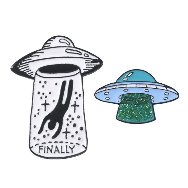 

2pcs cartoon enamel brooch pin set cute alien ufo brooches funny christmas badges for patches clothes/bags/backpacks/jackets, Gray