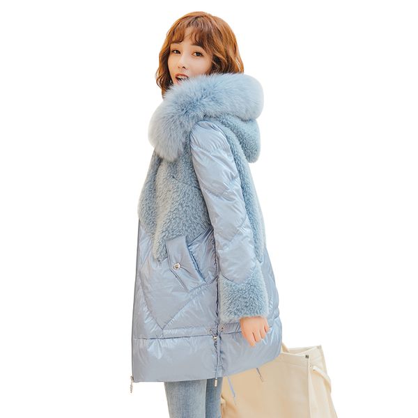 

natural fur coat female winter duck down jacket women real fur hooded clothes 2020 korean vintage warm wool coats hiver y833, Black