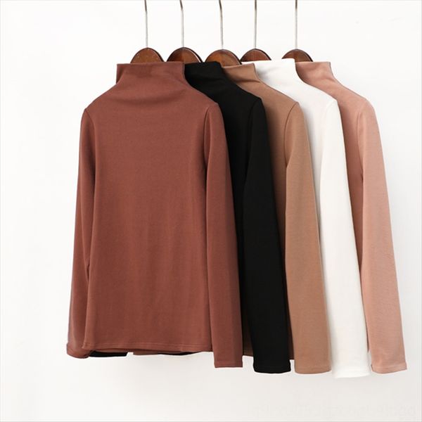 

pure cotton base women's long-sleeved t- season half-high collar solid color tight t-shirt shirt tie women's top, White